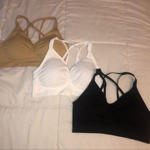 White, Black, and Nude Sports Bras